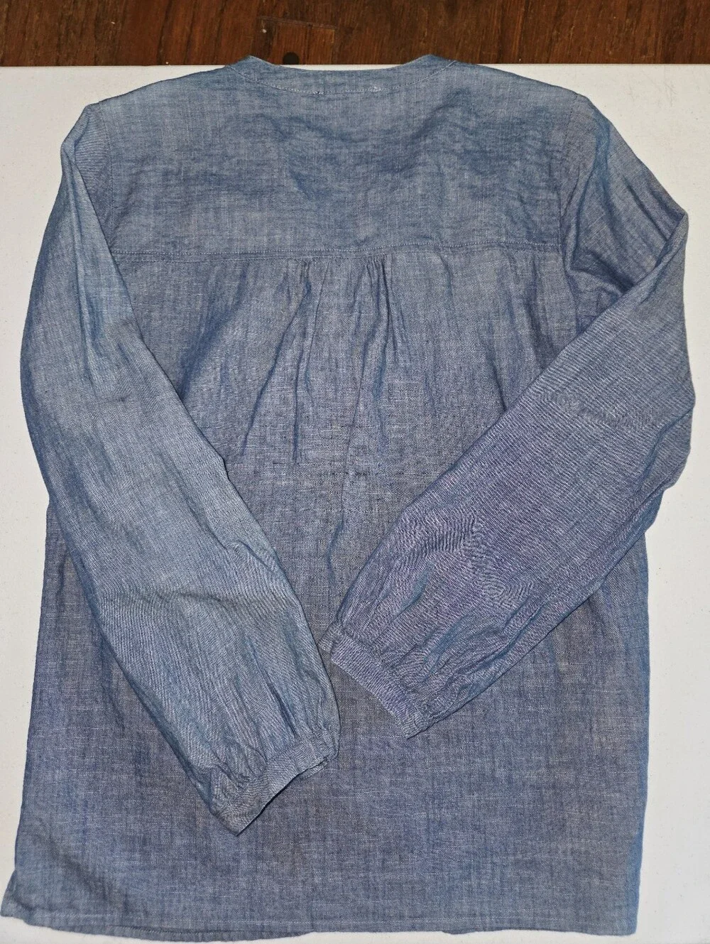 J.Crew Mercantile Chambray Tassel Tie Long Sleeve Embroidered Peasant Top XS